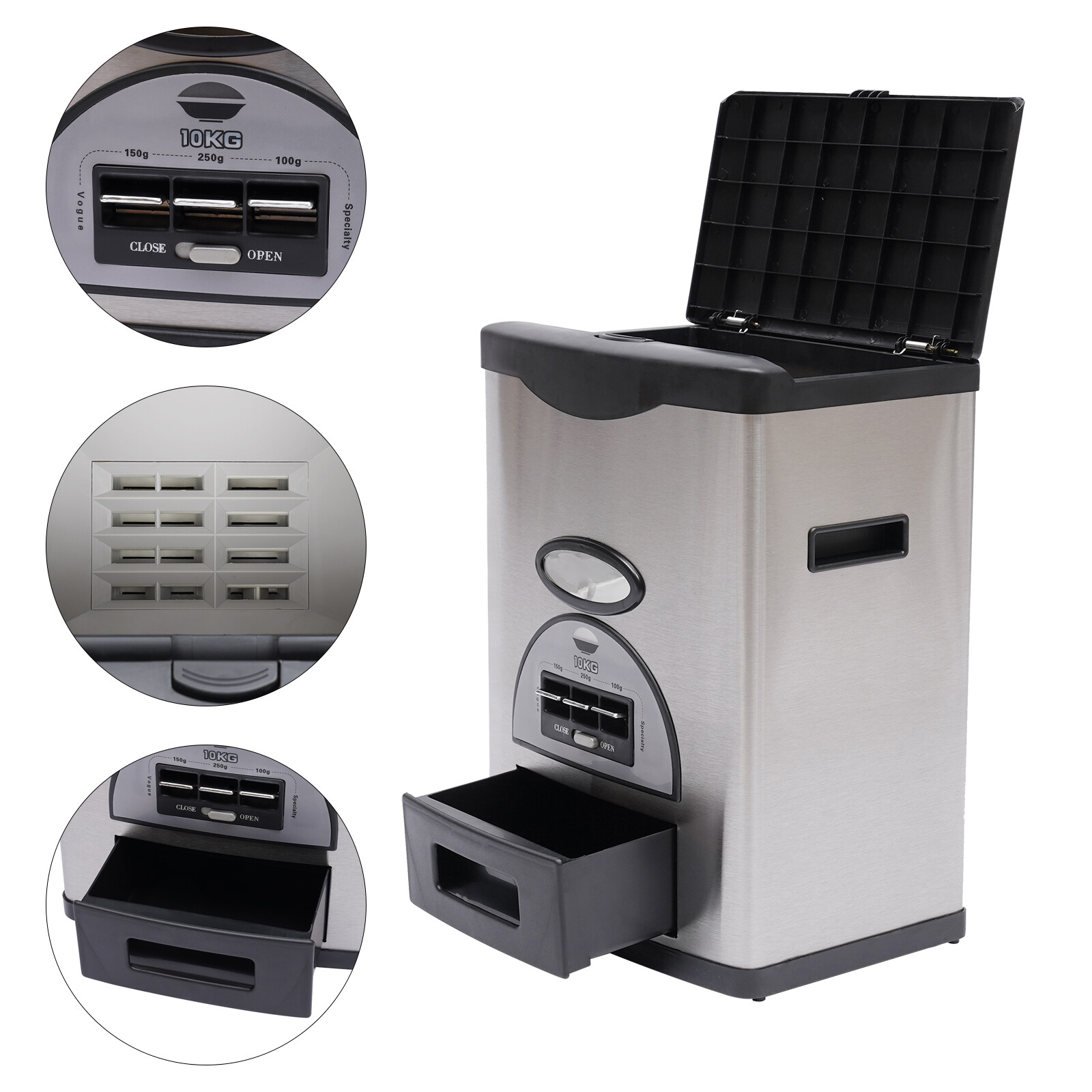 10kg Automatic Rice Dispenser Sealed Stainless Steel Rice Container Storage