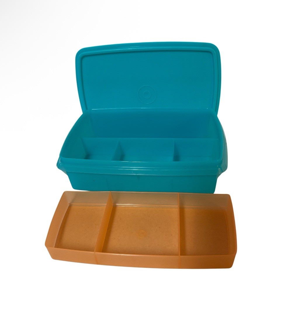 Tupperware Organiser Aqua Apricot Craft Jewellery Brand New 25cm x 17 x 7