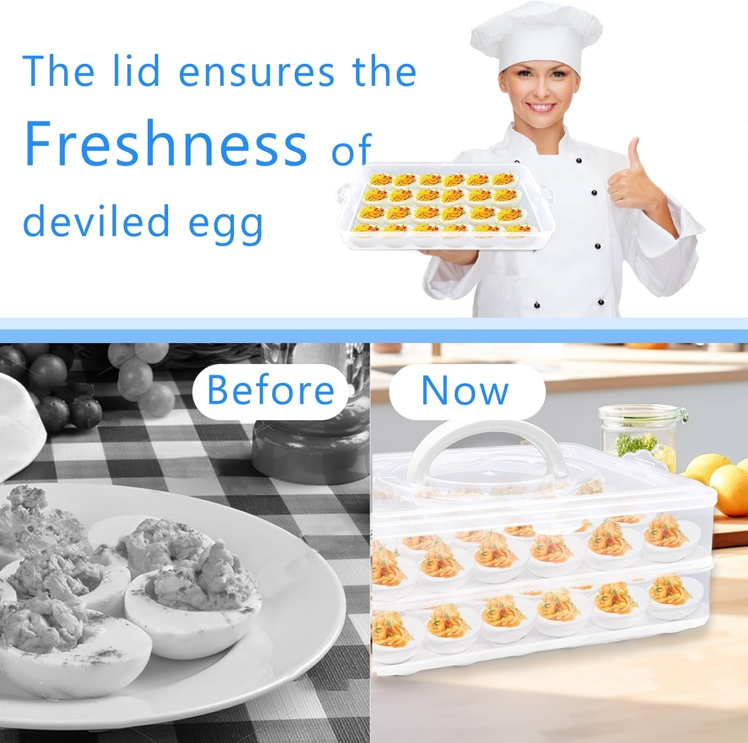 2 Layers Deviled Egg Containers with Lid,48 Slots Deviled Eggs Holder …