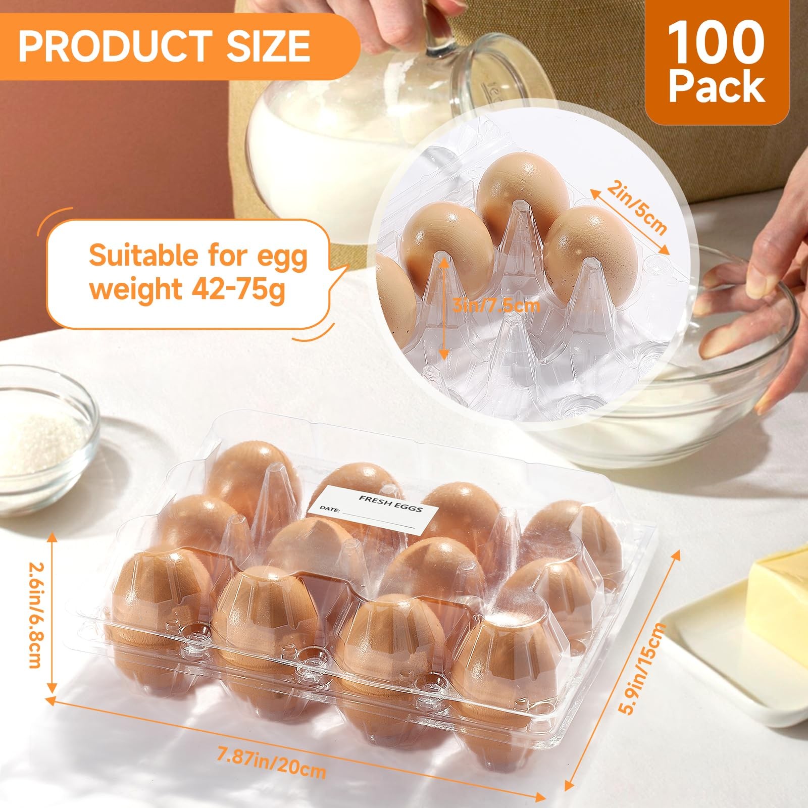 100 Pack 3×4 Plastic Egg Cartons Cheap Bulk 12 Count Clear, Reusable & Sturdy…