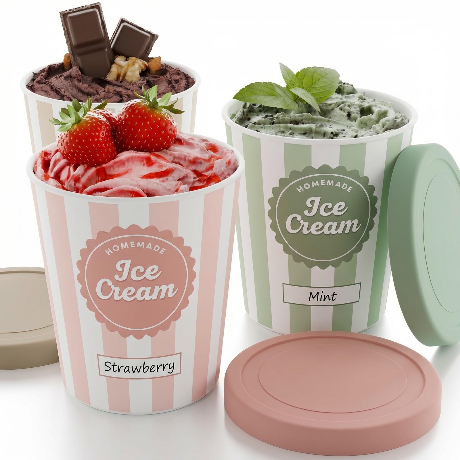 Set of 3 Reusable Ice Cream Containers 1 Quarts Ea. – Perfect for Homemade Sorbe