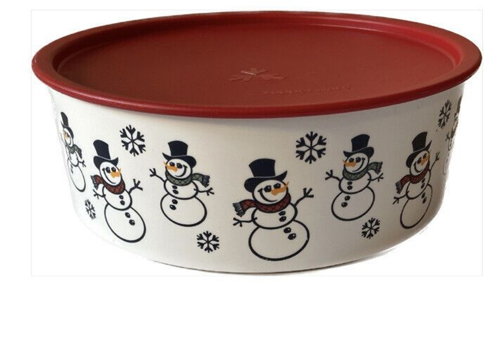 TUPPERWARE #3421A-2 Food Storage One Touch Snowman Flake Cookie Canister Red