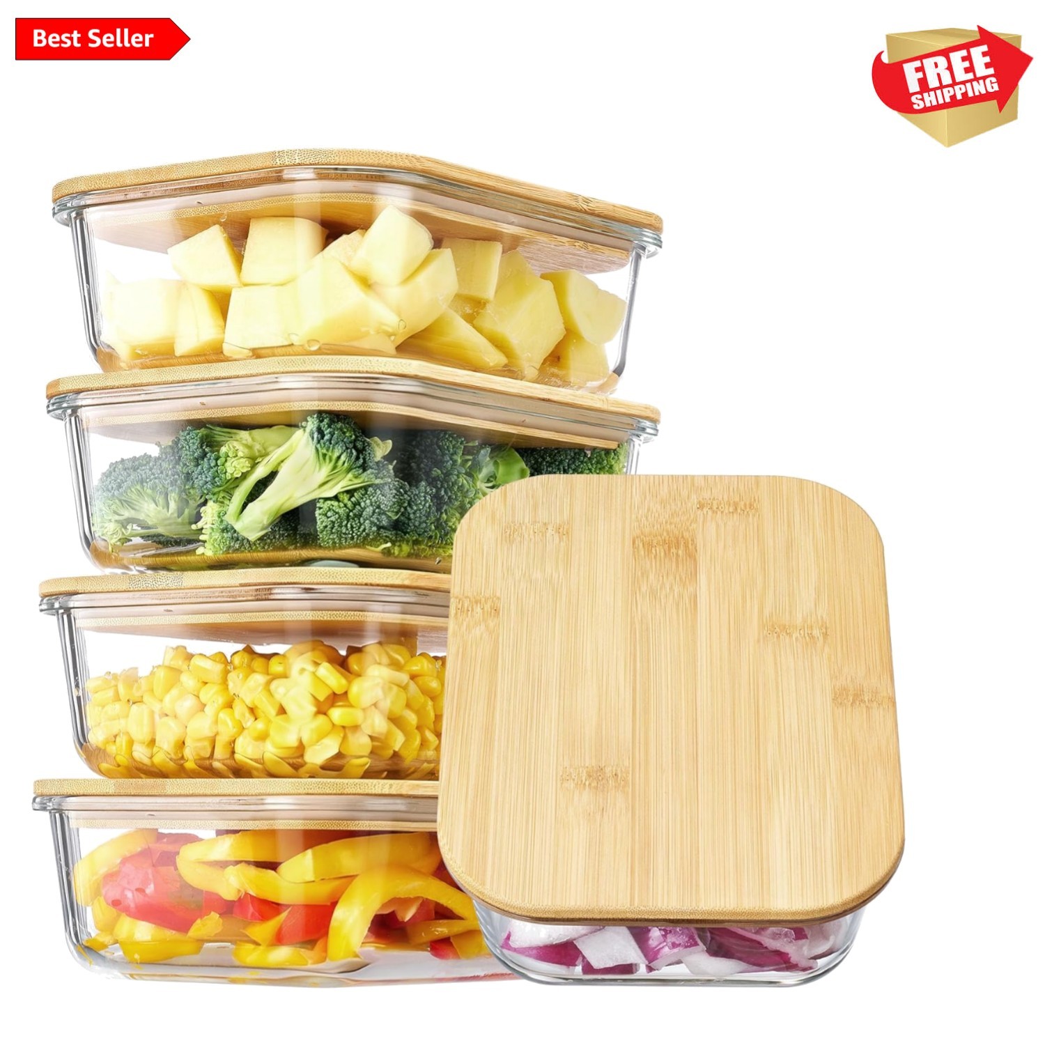 5 Pack 35oz Glass Containers with Bamboo Lids, Meal Prep Food Storage Contain…