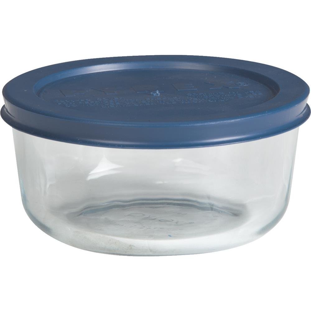 Pyrex Simply Store 2-Cup Round Glass Food Storage Dish 2-Cup, Clear/Blue