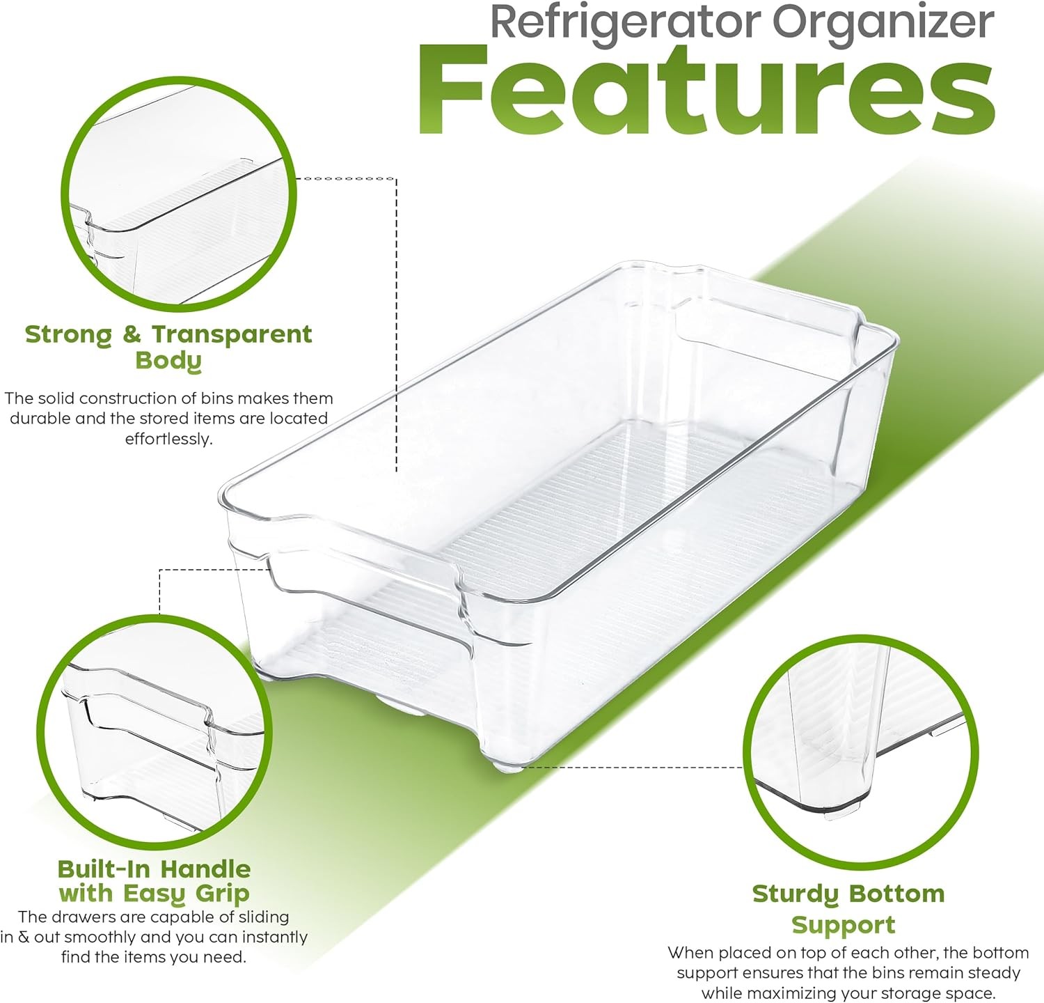 Fridge & Refrigerator Organizer Bins (8 Pack), Clear Stackable Durable