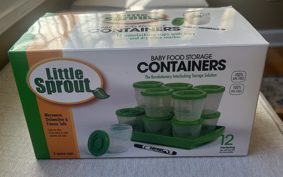 Little Sprout Baby Food Containers (12 Pk)- 2oz Reusable-Stackable-Leakproof NEW