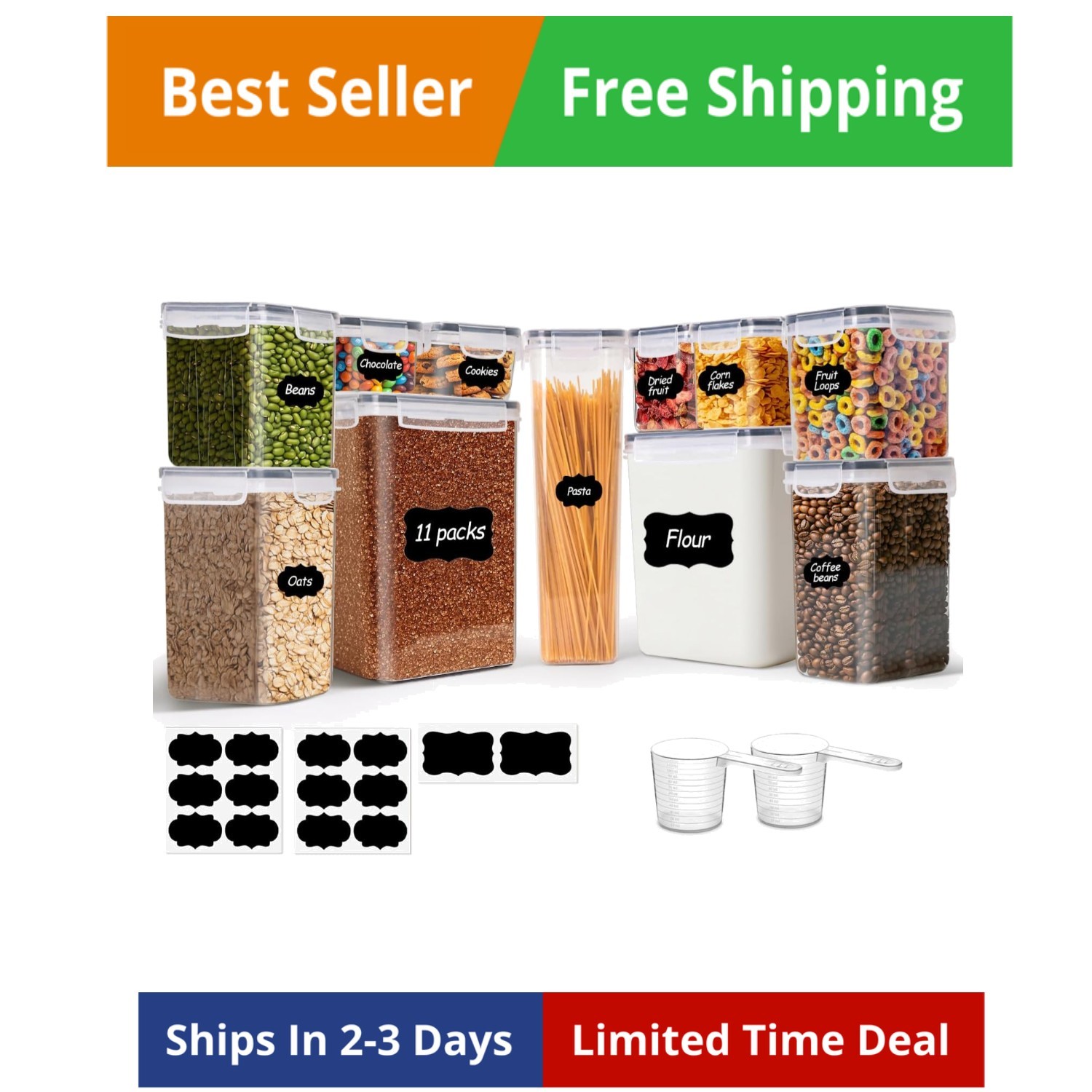 Airtight Food Storage Containers with Lids, 11 Pcs Canisters Sets for the Kit…