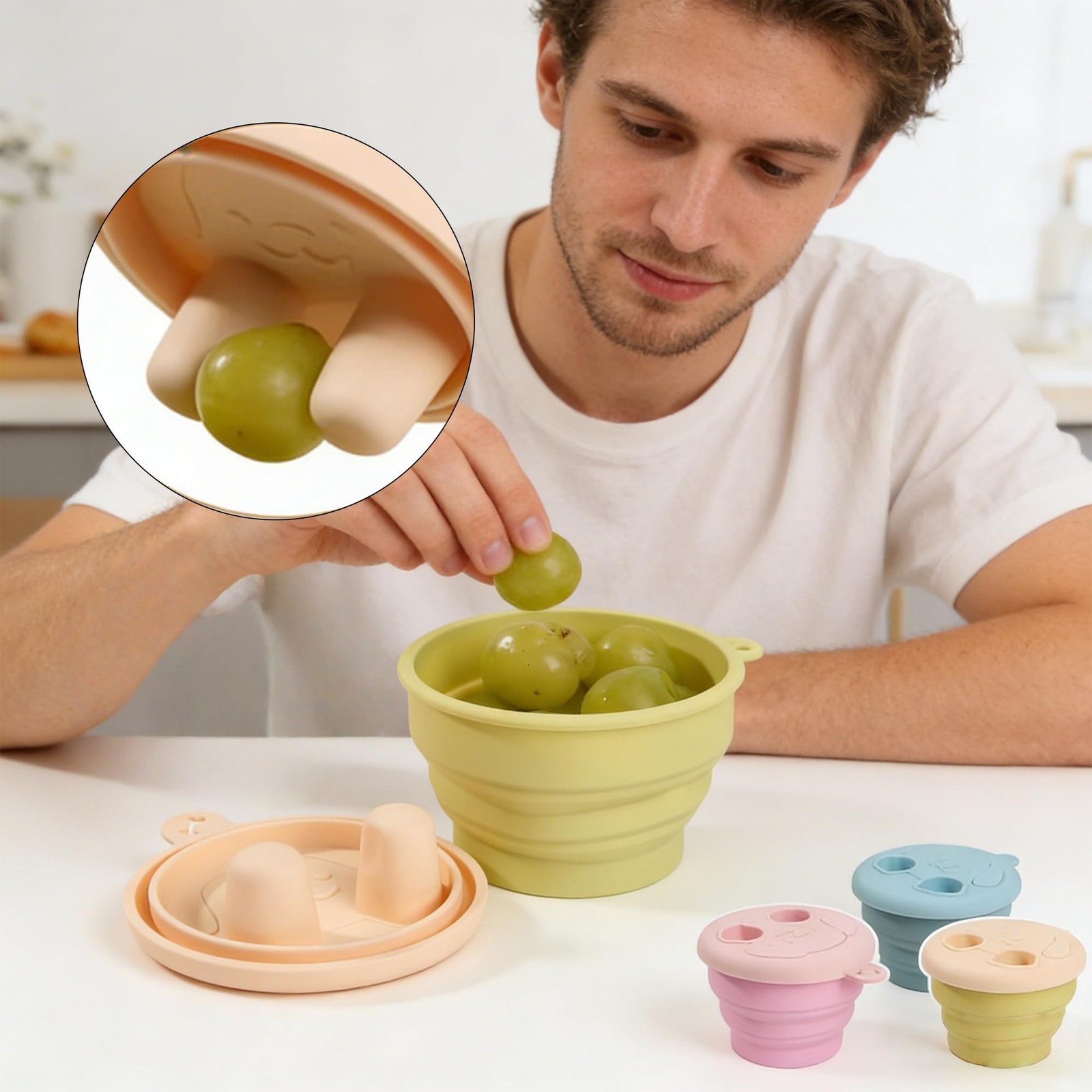 Snack Finger Container, 2-in-1 No-Mess Snack Container with Fingertip Cover P…