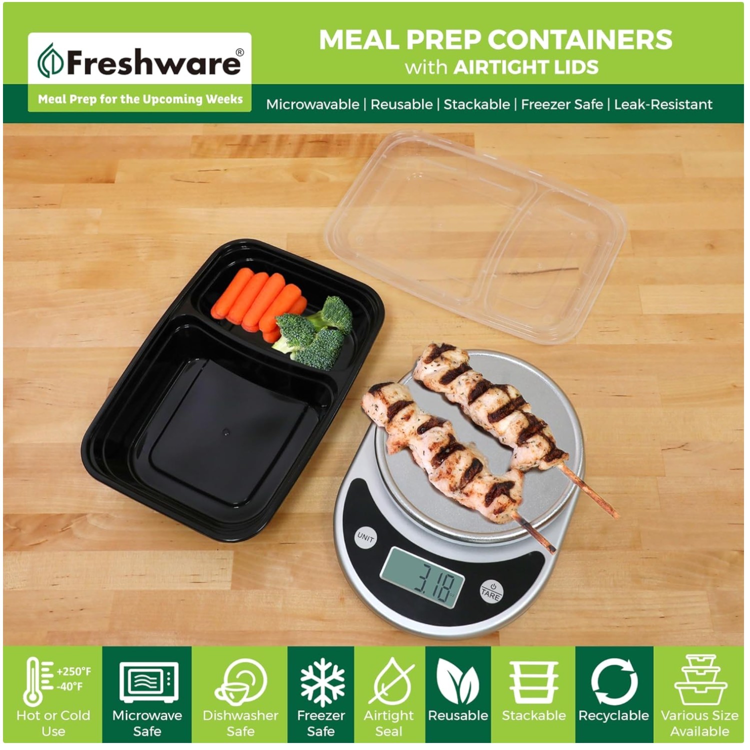 Reusable Meal Prep Containers with Lids 2-Compartment [150]