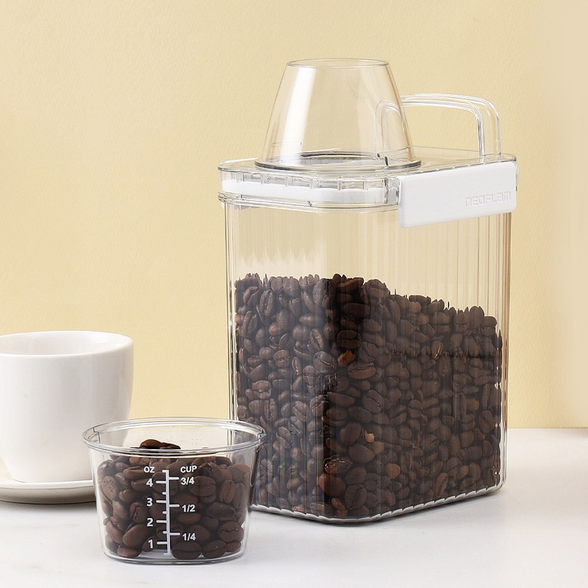 3 Set Airtight Kitchen Pantry Dry Food Rice Storage Container with Measuring Cup