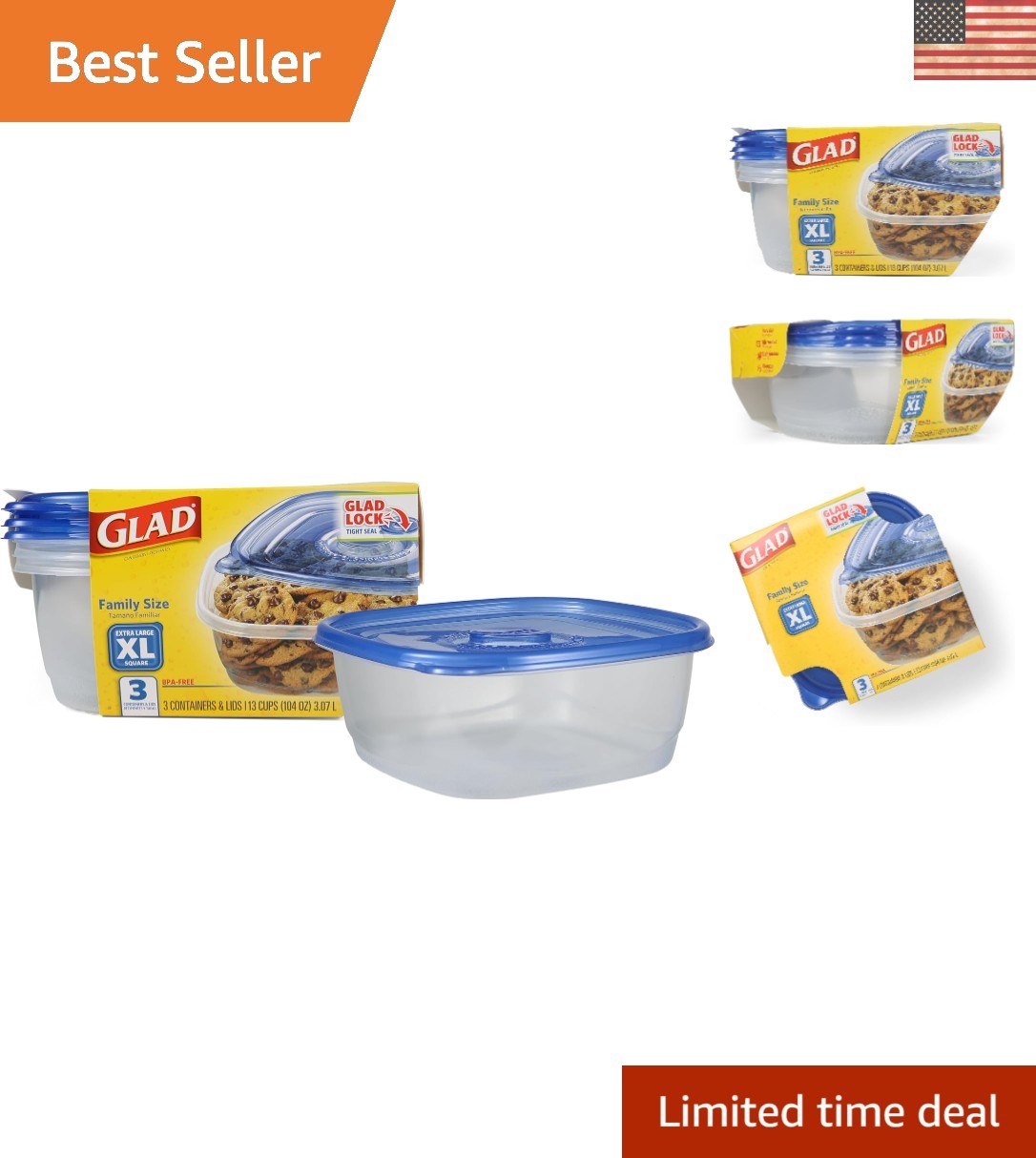 Microwave Safe Ware XL Food Storage Containers – 104 Oz, Family Sized – 3 Count
