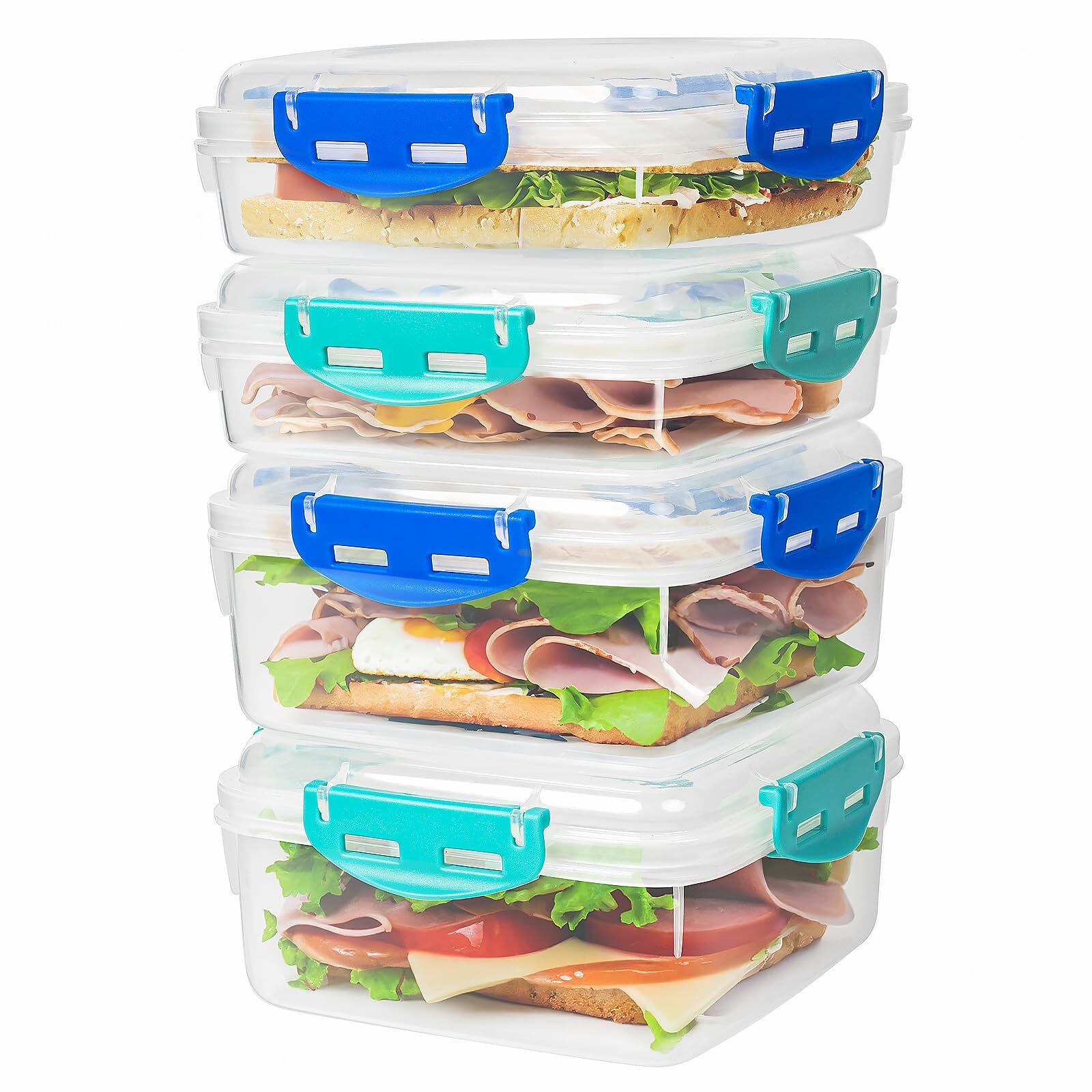 4 PCS Sandwich Containers – 100% Airtight & Bpa-Free & Microwave & Dishwasher