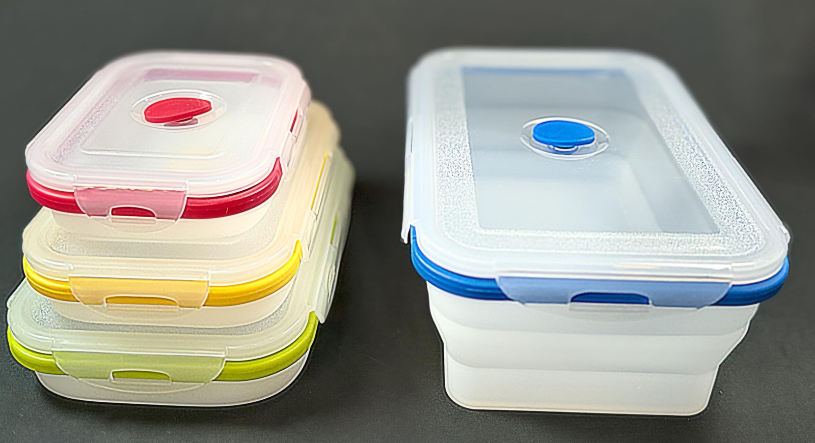 Collapsible Silicone Food Storage Containers – Rectangular Set of 4 with Airt…