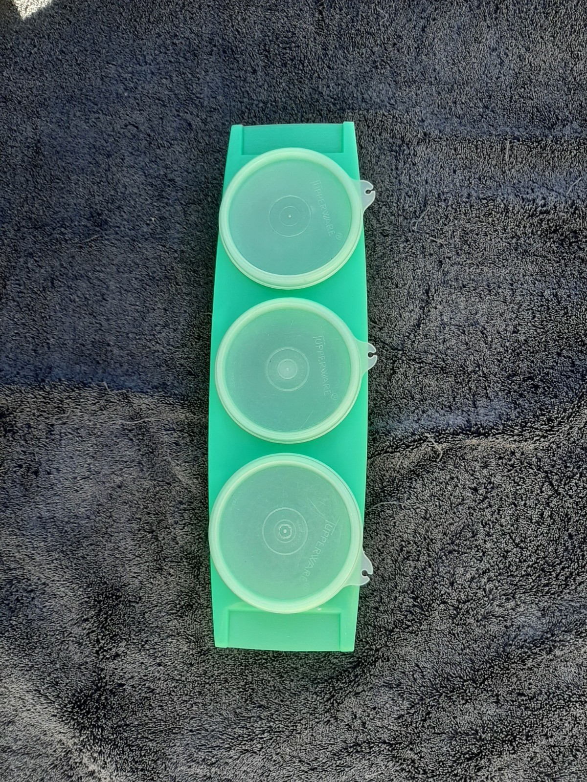 Vintage Tupperware Condiment Caddy 3 Bowl Green 15″ Long 4″ Diameter Bowls