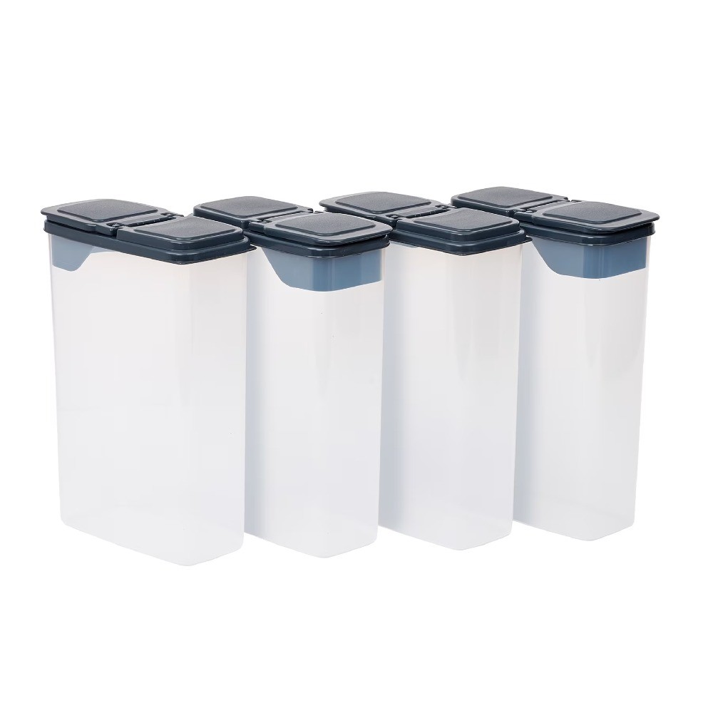 Multi-Use Small Plastic Dispensers with Dark Gray Lids Set of 4 Clear Storage