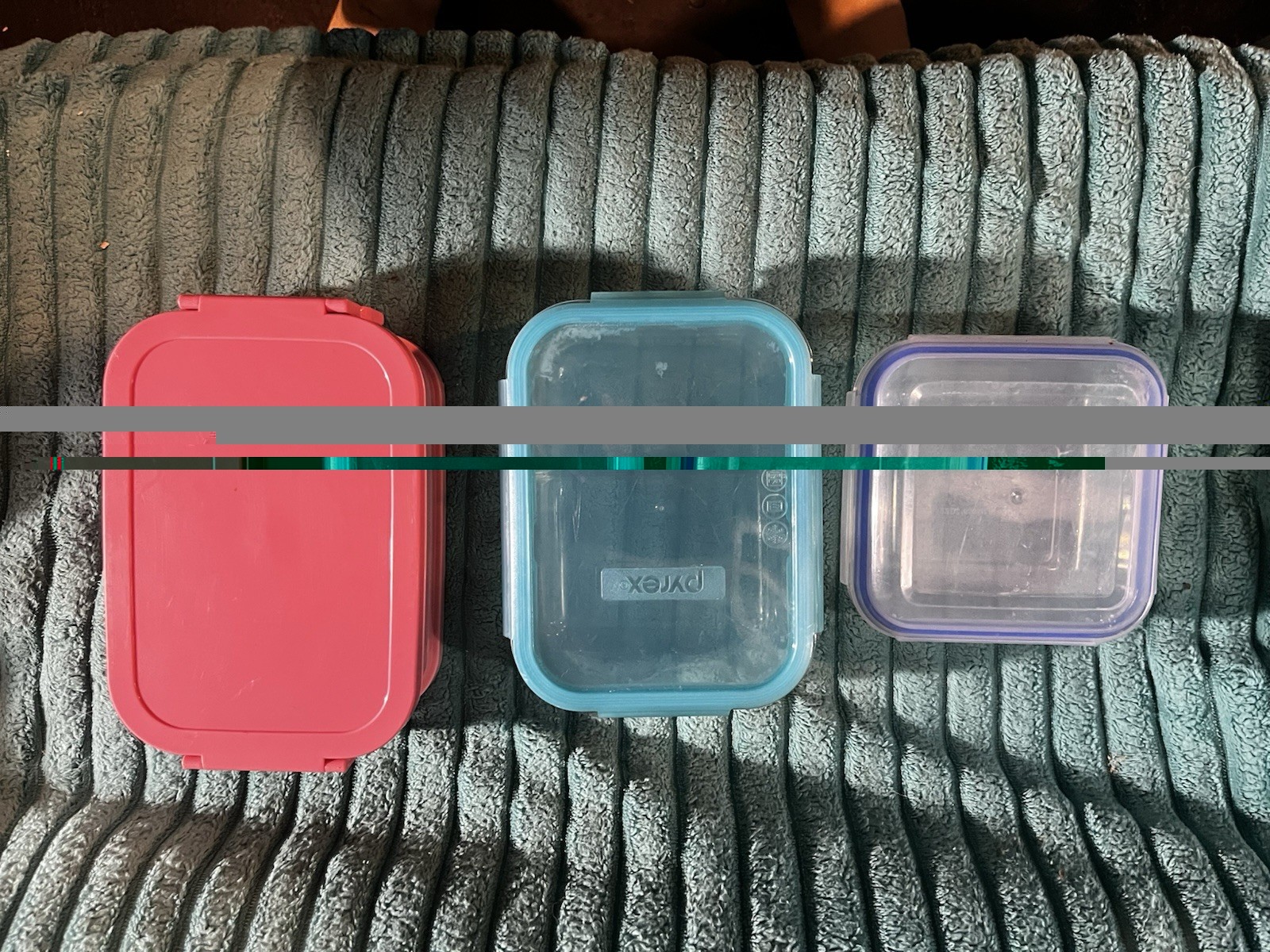 Three separate pieces￼of storage wear￼ one piece is glass and Pyrex. The other t