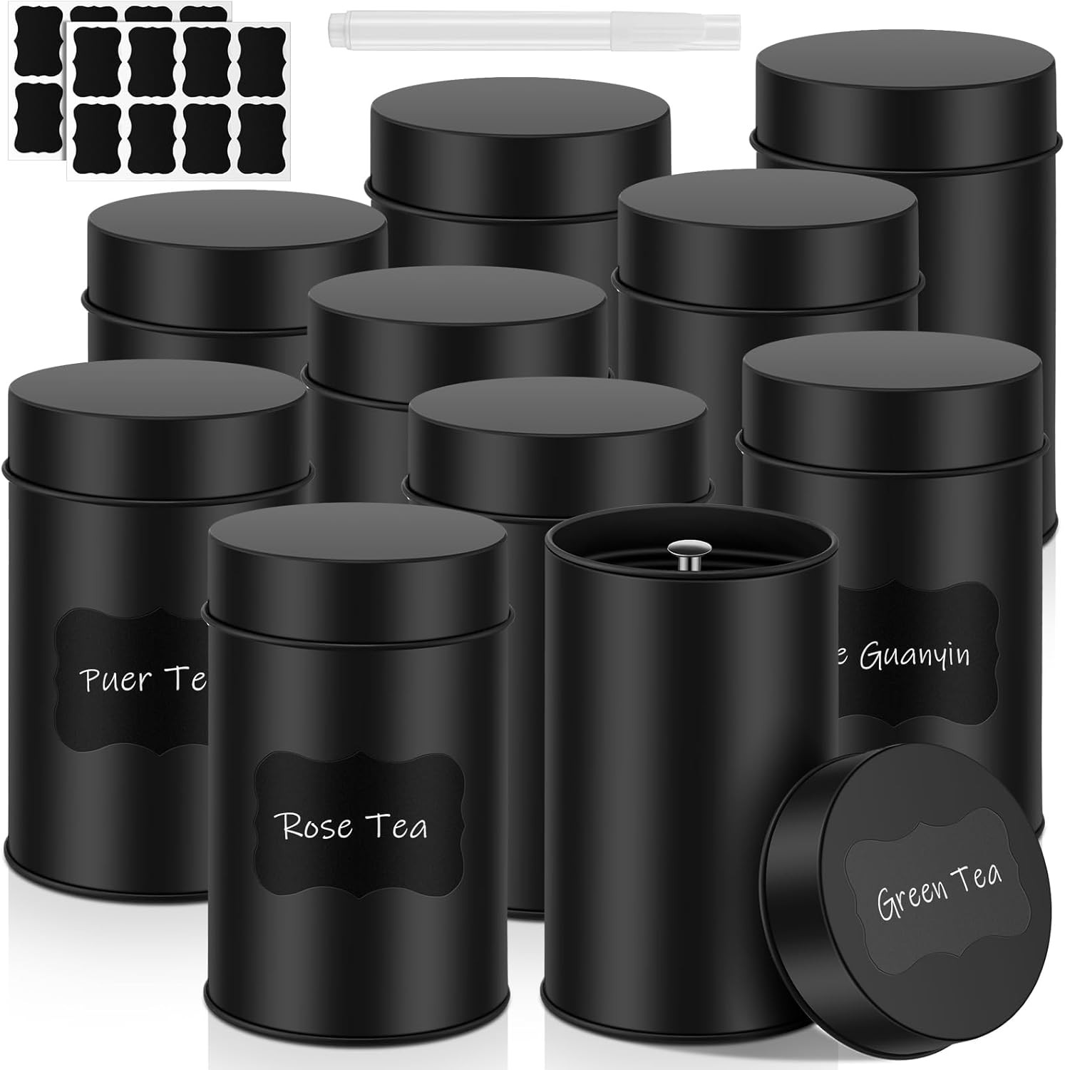 10 Pcs Tea Tin Canisters Airtight Double Lid Metal Storage Containers with