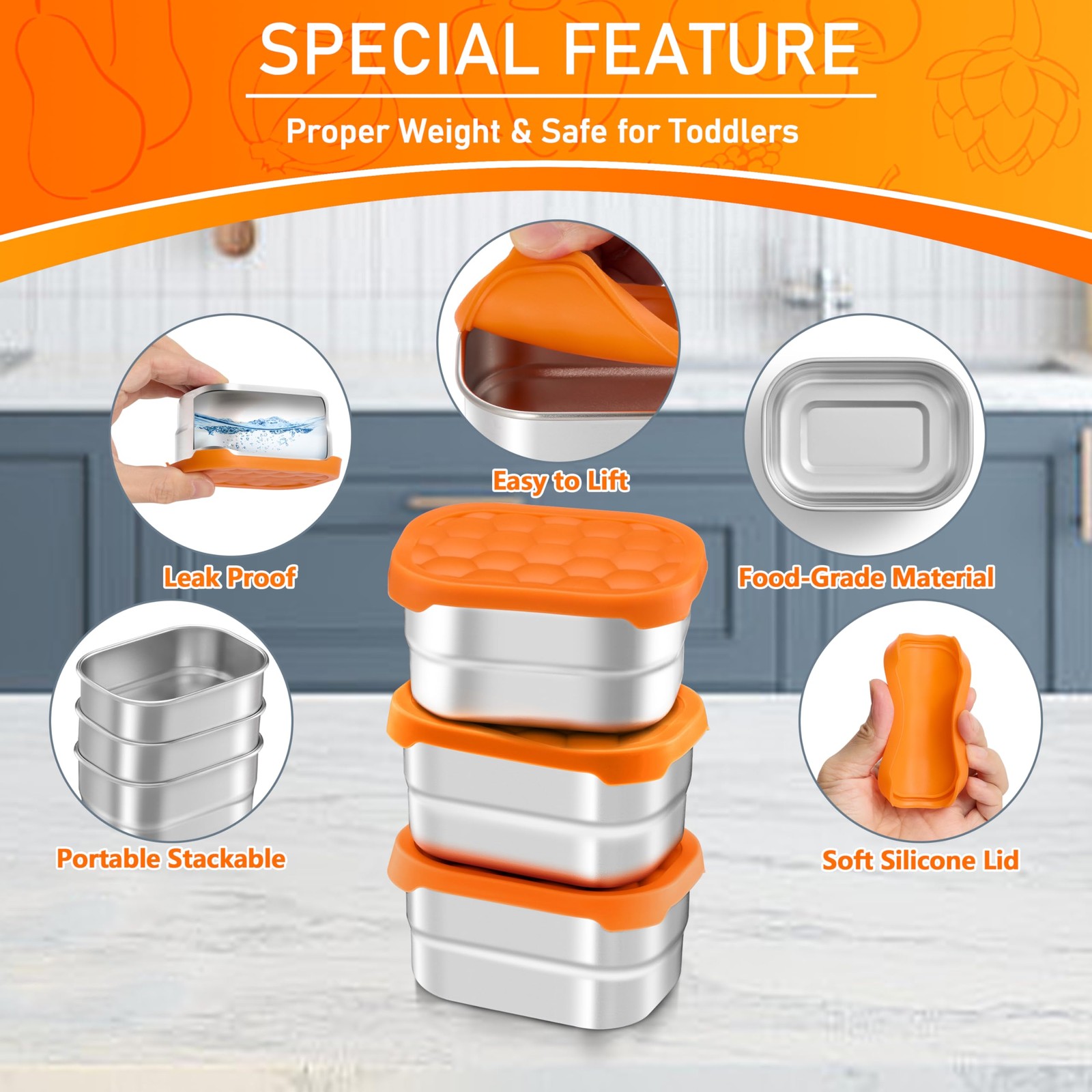 Stainless Steel Snack Containers, 8 oz, 3 Packs