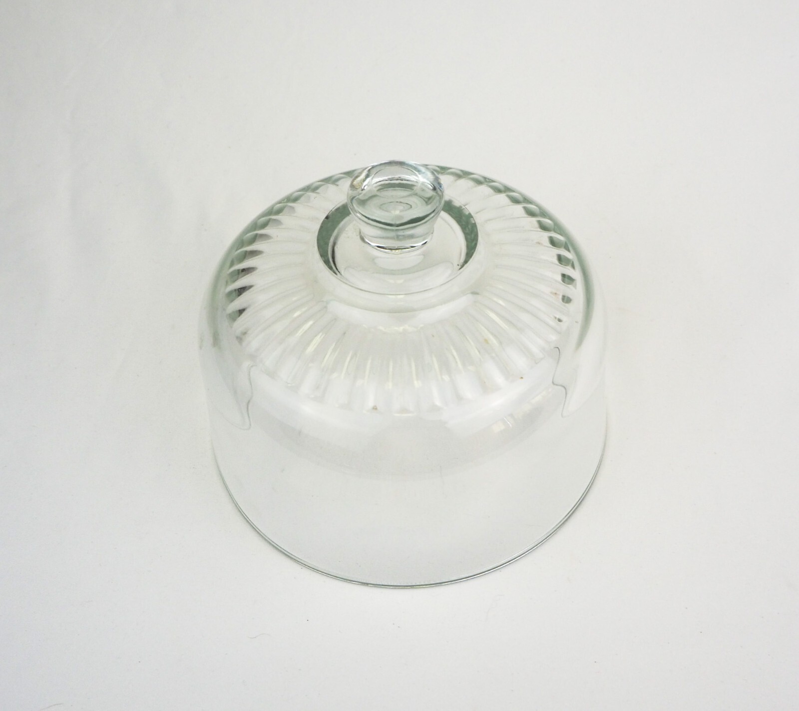 Vintage Clear Pressed Glass Food Dome Cheese Cloche Ribbed Top Made in France