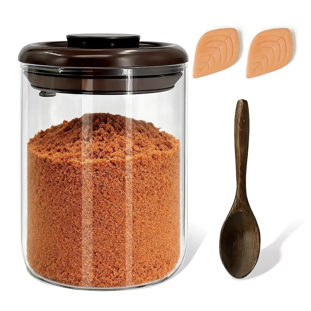 Airtight Brown Sugar Container – 0.95 Qt (900 ml) Glass Jar 9 inches, brown