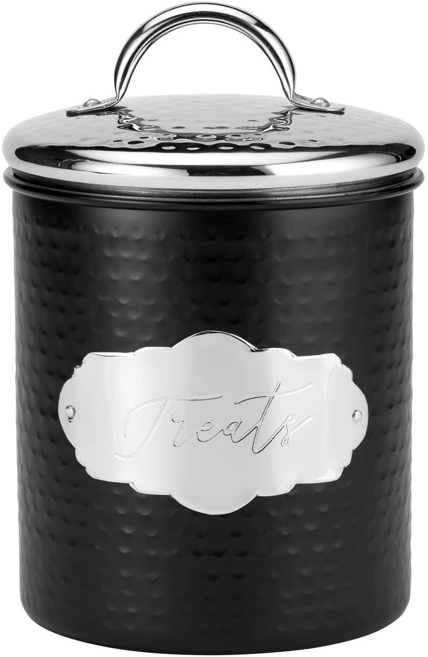 Amici Pet Cavalier Small Metal Canister Treats Jar, 40 oz – Black Silver