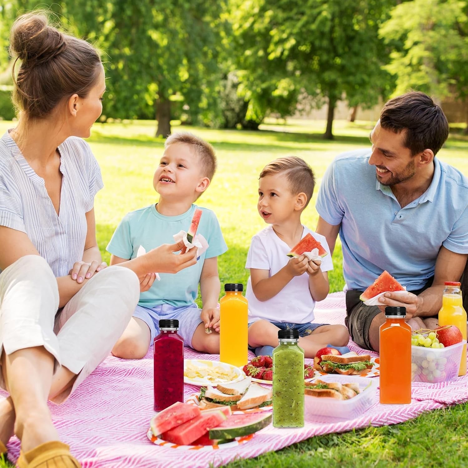 Botellas de Plastico para Jugos con Tapas Envases Reutilizables de 8/16oz 6 Pz