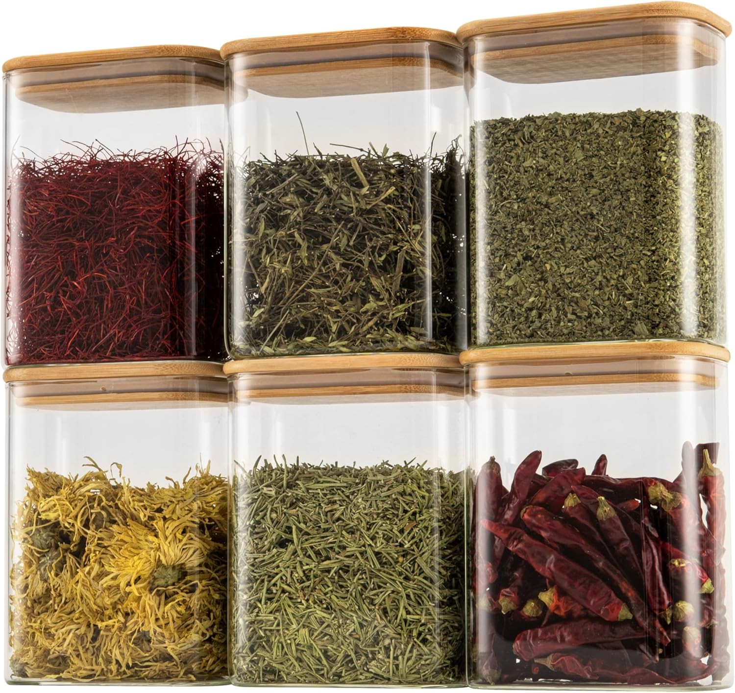 37oz Rectangle Airtight Glass Storage Containers with Bamboo Lids (Set of 6),