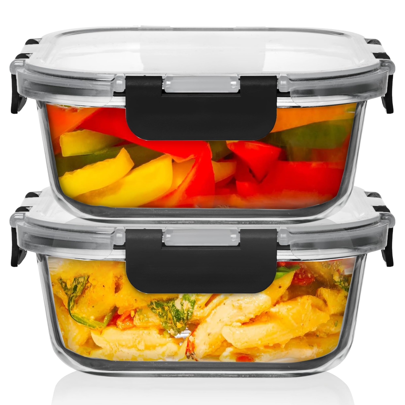 Razab 2-Pack Glass Food Storage Containers 1200mL 41 Oz Black BPA-Free Airtight