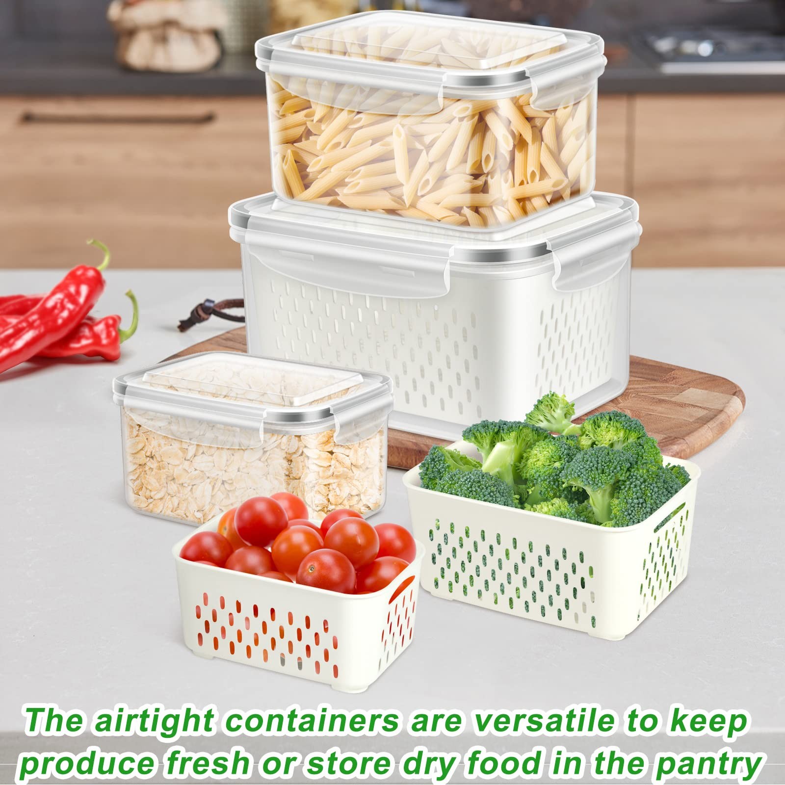 3 Pack Fruit Storage Containers for Fridge, Produce Saver Vegetable Container…