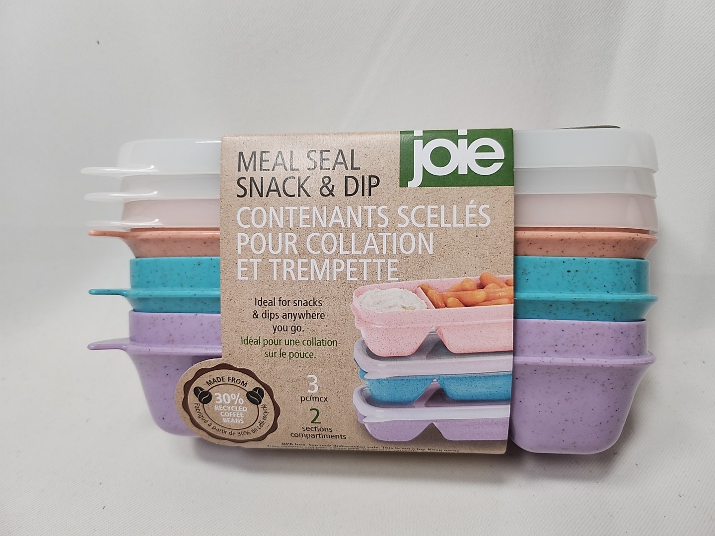+Joie Meal Seal Snack & Dip Container Set of 3 Teal Peach Violet Teal NEW