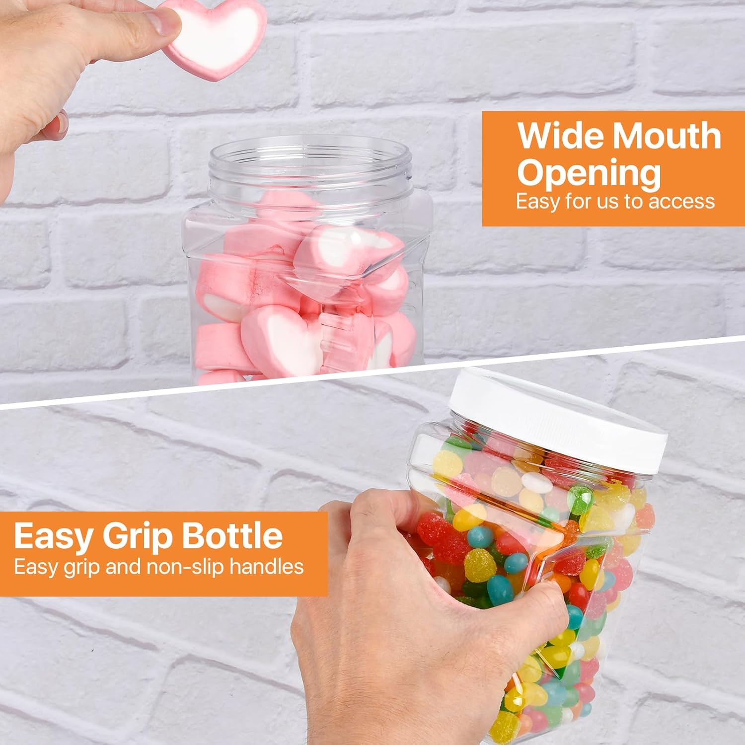 6 Pcs Plastic Storage Jars with Lids, 27 Oz Clear Square Plastic Containers with