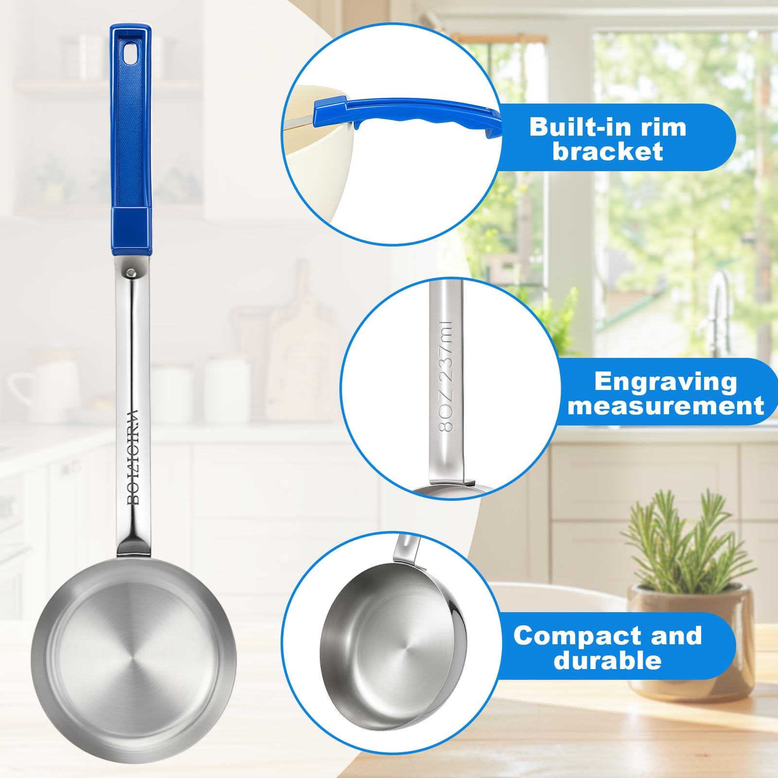 8 PCS 8oz Portion Control Serving Spoons Unslotted Scoops Blue Handle
