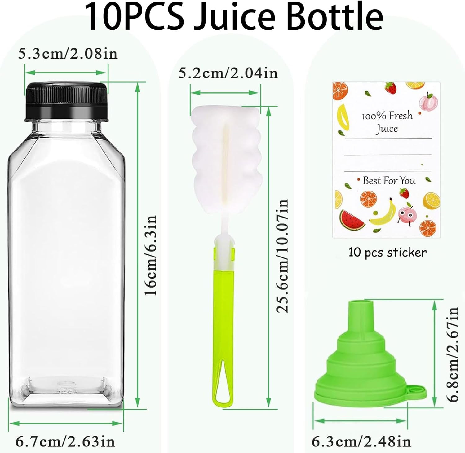 Plastic Juice Bottles with Caps 10Pcs 12Oz, Reusable Juice Containers with Black