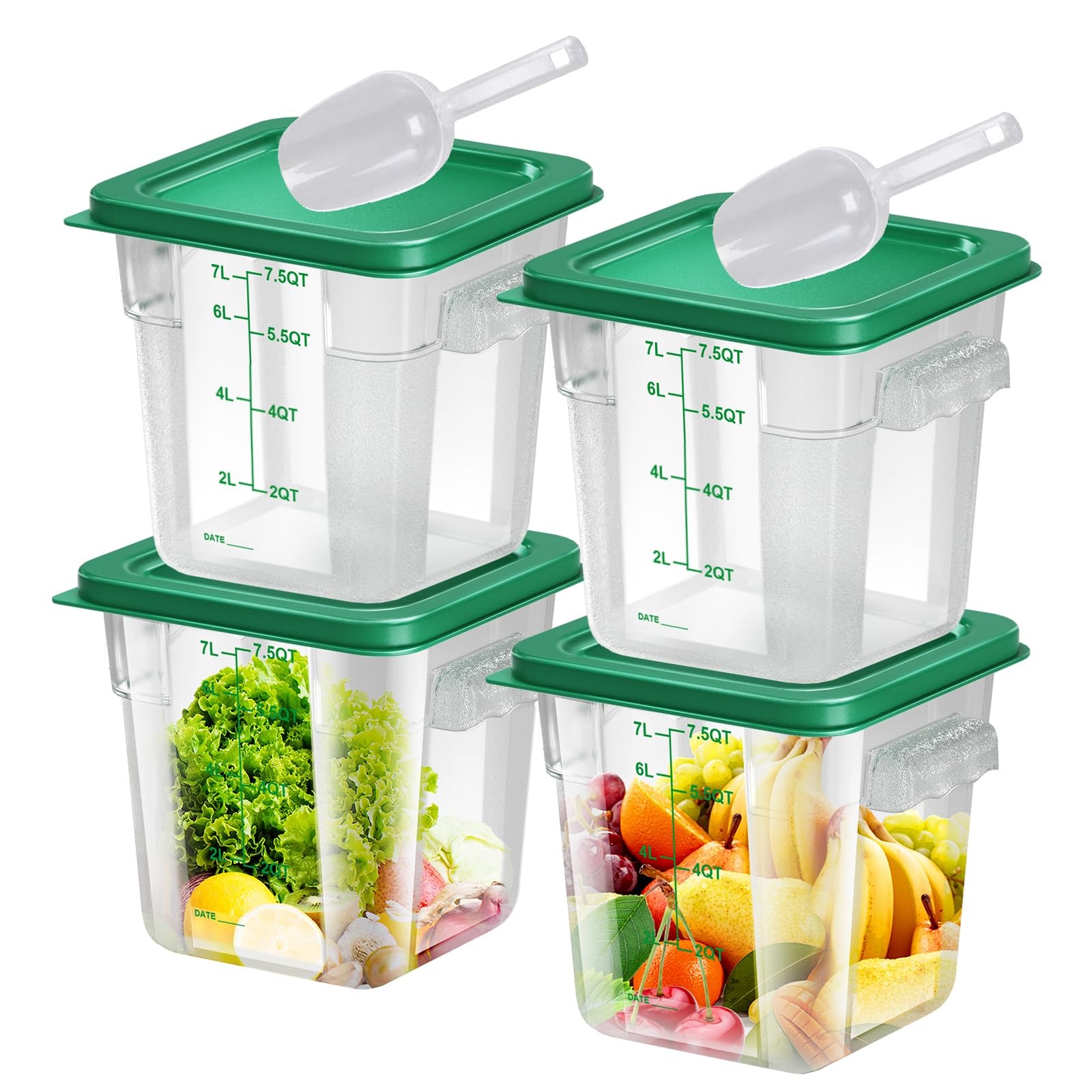 FeyBuosk 4 pcs 8qt Food Storage Containers with medium, A4-8QT-4PCS-GREEN
