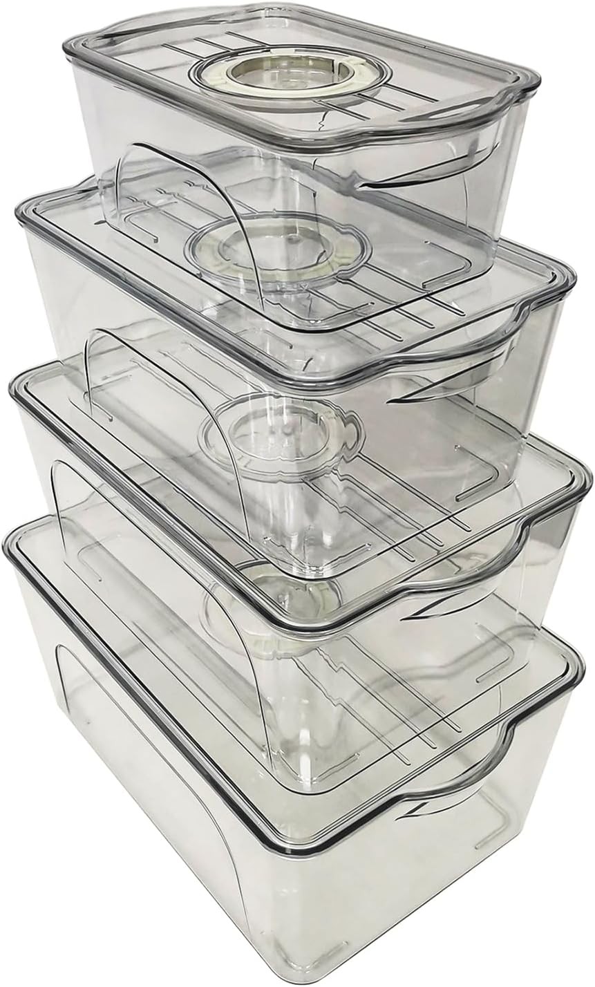 3 Pack Stackable Food Containers, Clear with Lids, Date Recorder for Kitchen