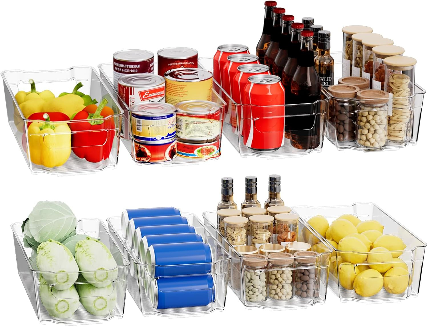 Clear Fridge Organizer, Refrigerator Organizer Bins with Handle, Freezer, Kitche