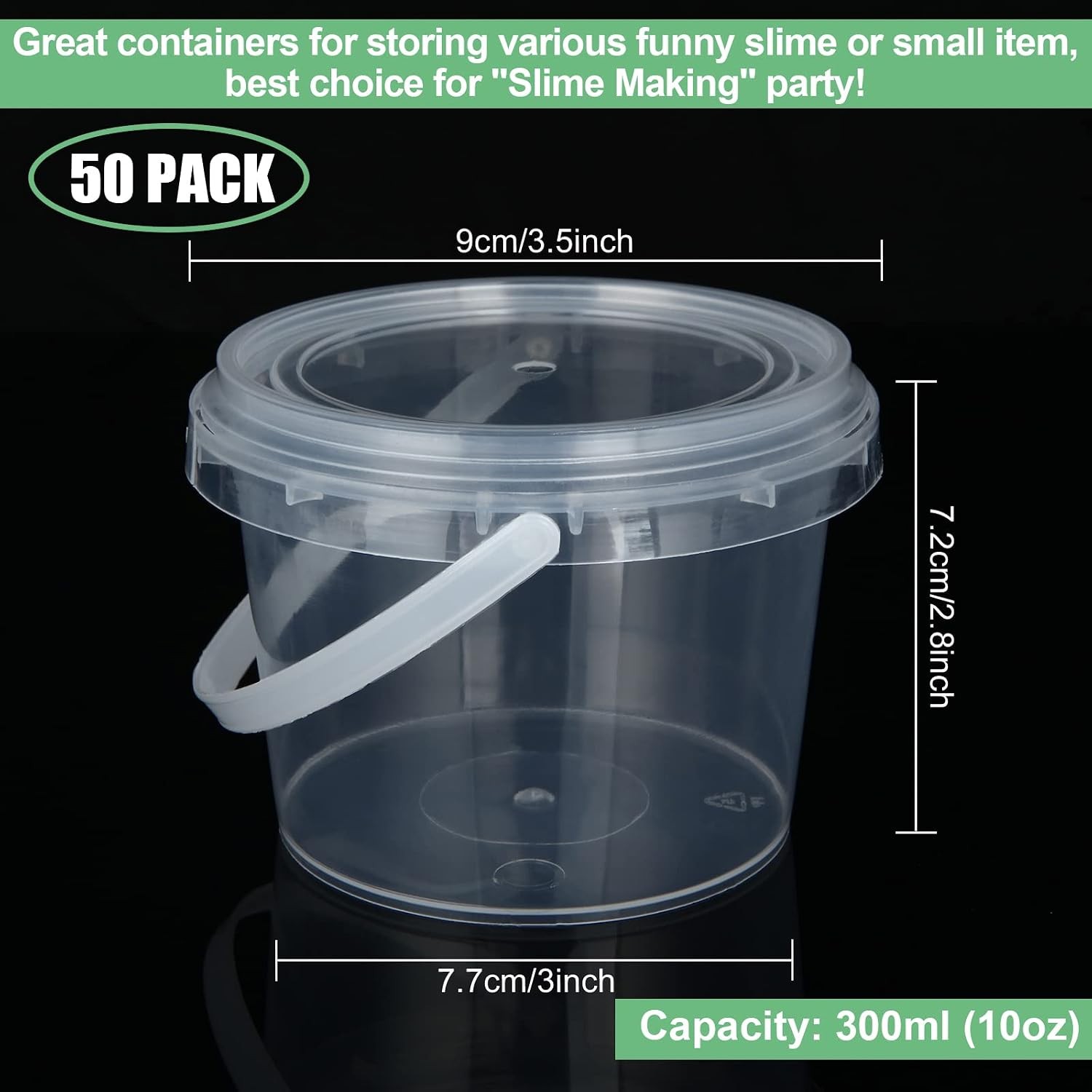 50pc 10oz Clear Slime Containers with Handles Lids