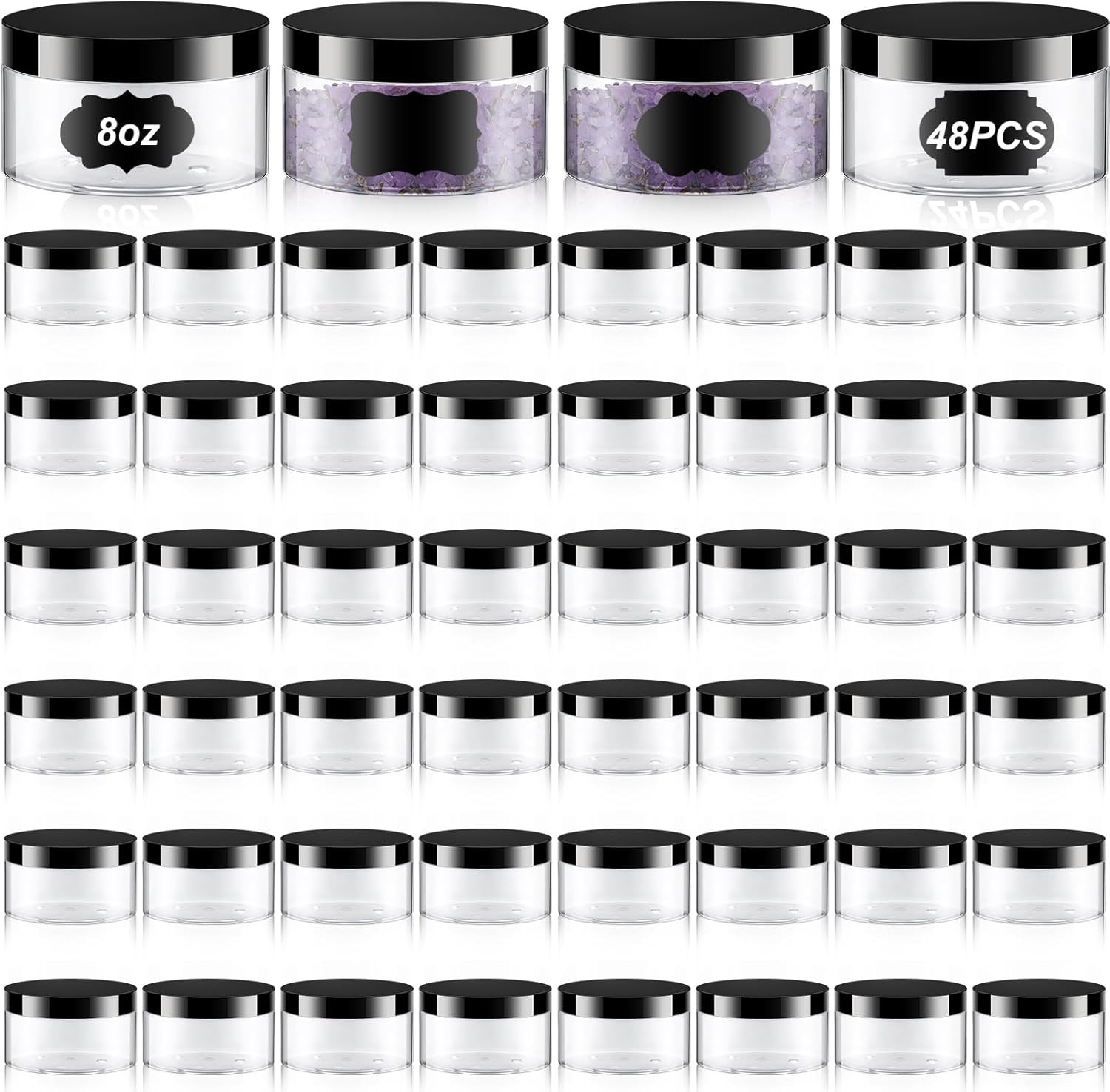48 Pack 8 Oz Clear Plastic Jars with Lids for Scrubs, Creams & Ointments