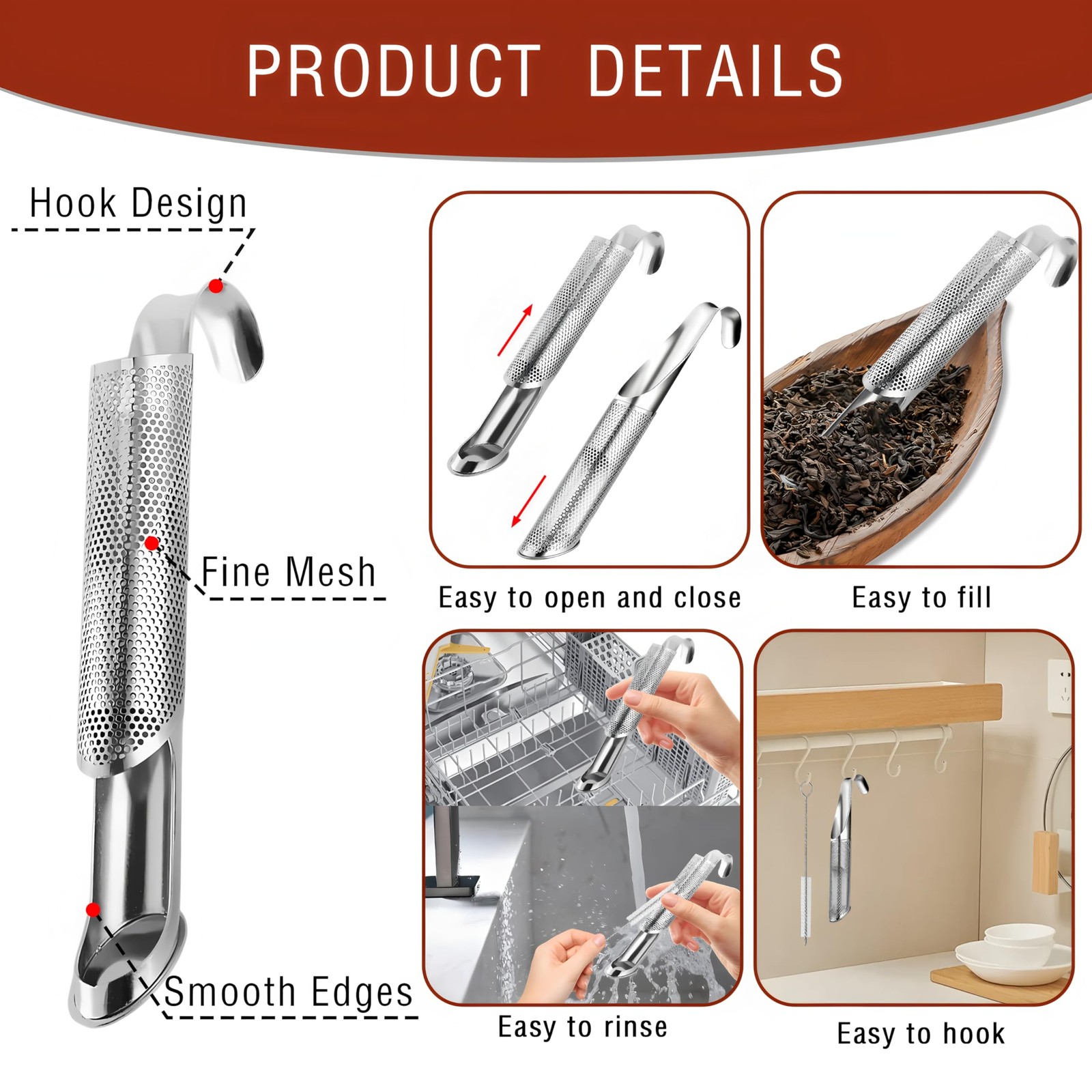 304 Stainless Steel Tea Infuser for Loose Leaf 14.6*2CM, Silver