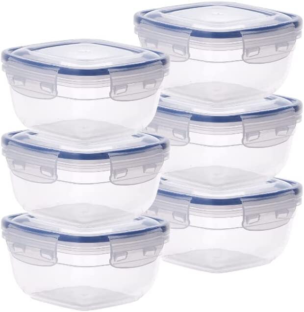 Large Plastic Food Storage Container with airtight Lid- 6 Pack (BPA Free)