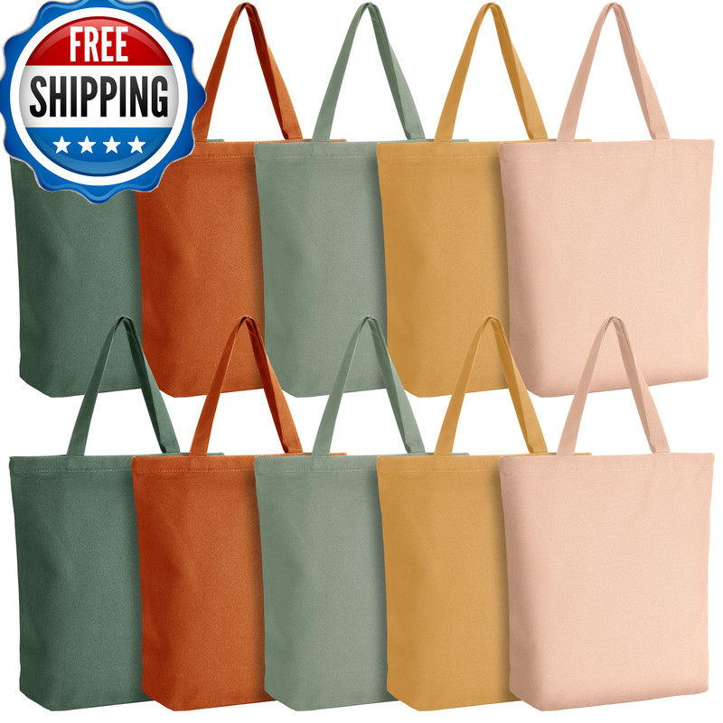 Reginary 10 Pcs Mothers Day Gift Reusable Canvas Grocery Shopping Tote Bag Bulk