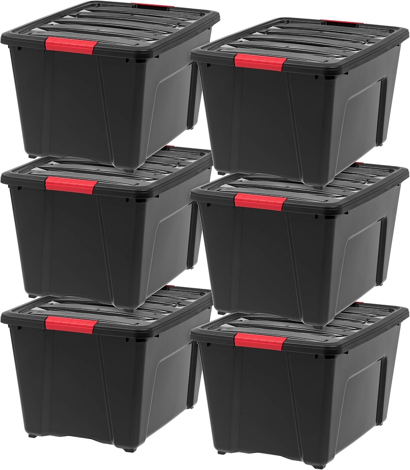 32 Qt Stackable Plastic Storage Bins W/ Lids 6 Pack BPA-Free Made in USA Garage