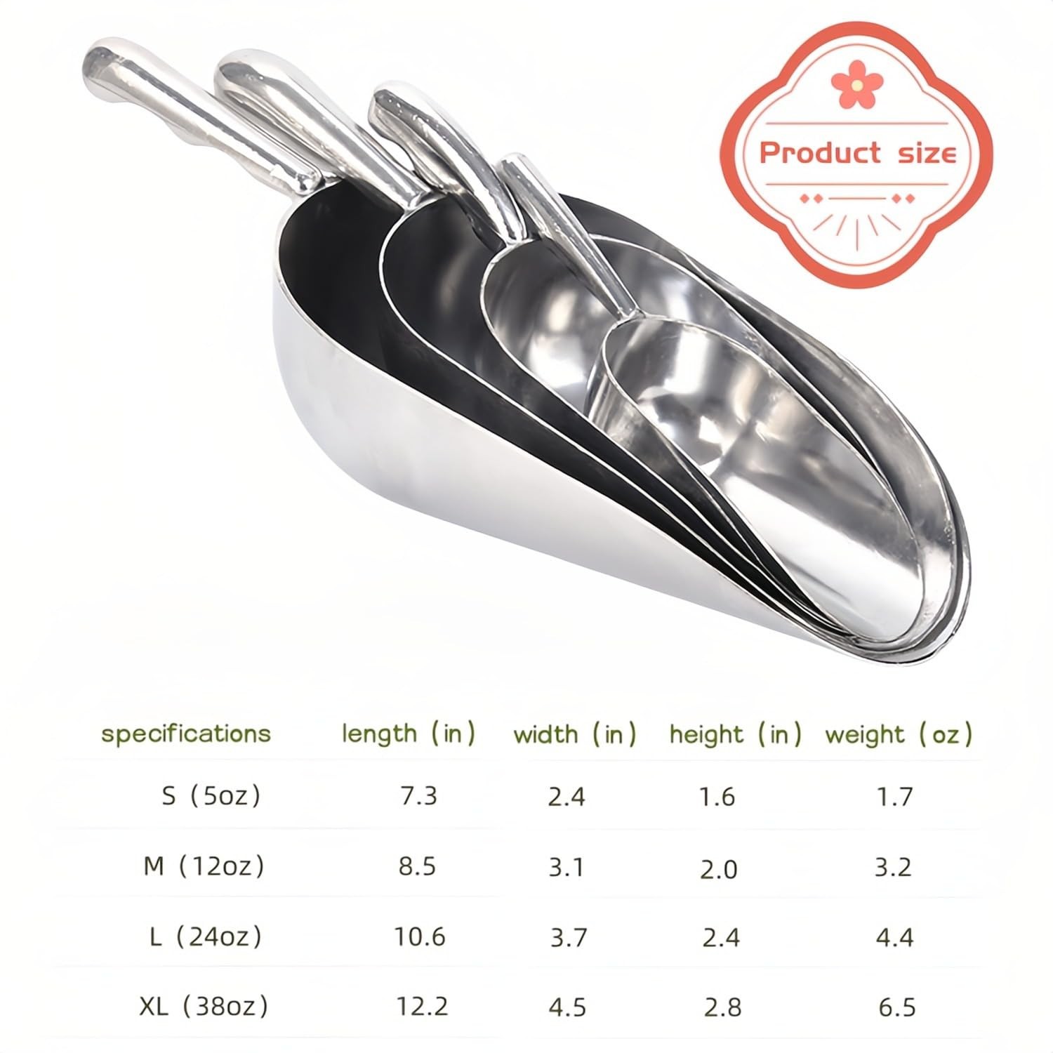 Heavy-Duty Cast Aluminum Kitchen Scoop – Rust-Proof, Ergonomic S-Handle Ice C…