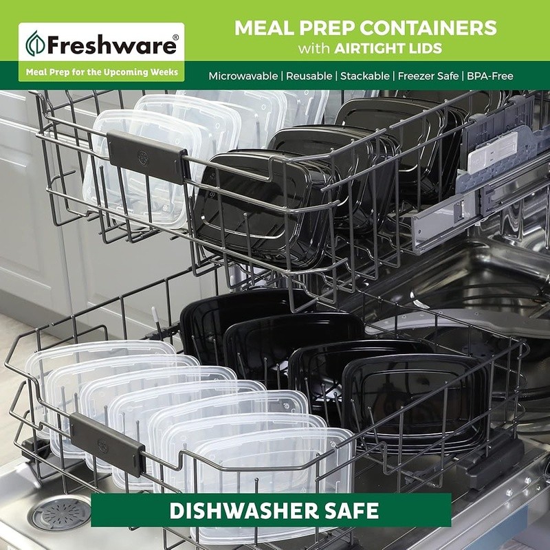 50 Pack Bento Boxes Meal Prep Containers Microwave Safe Dishwasher Freezer Safe