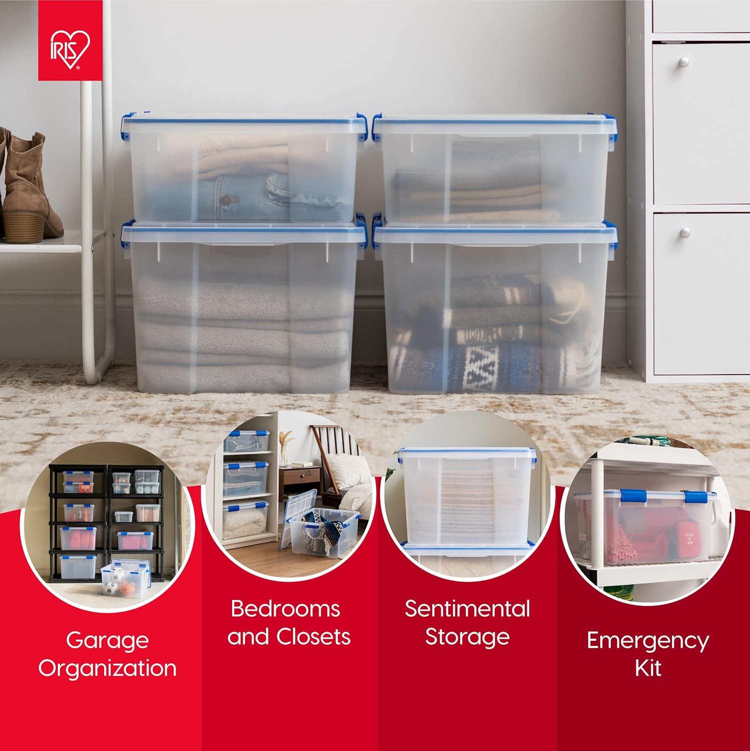 IRIS USA WeatherPro 16 Qt Storage Bins W/ Lids 3 Pack BPA-Free Plastic Gasket