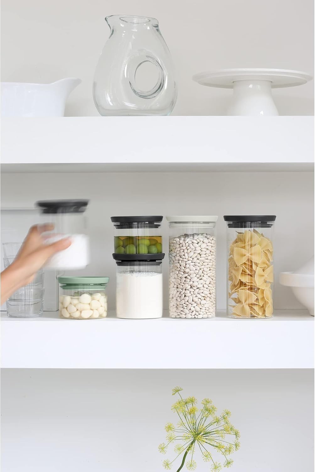 3pc Stackable Glass Food Jars Mixed Colors 0.08 + 0.16 + 0.3 Gal Heat-Safe, D…