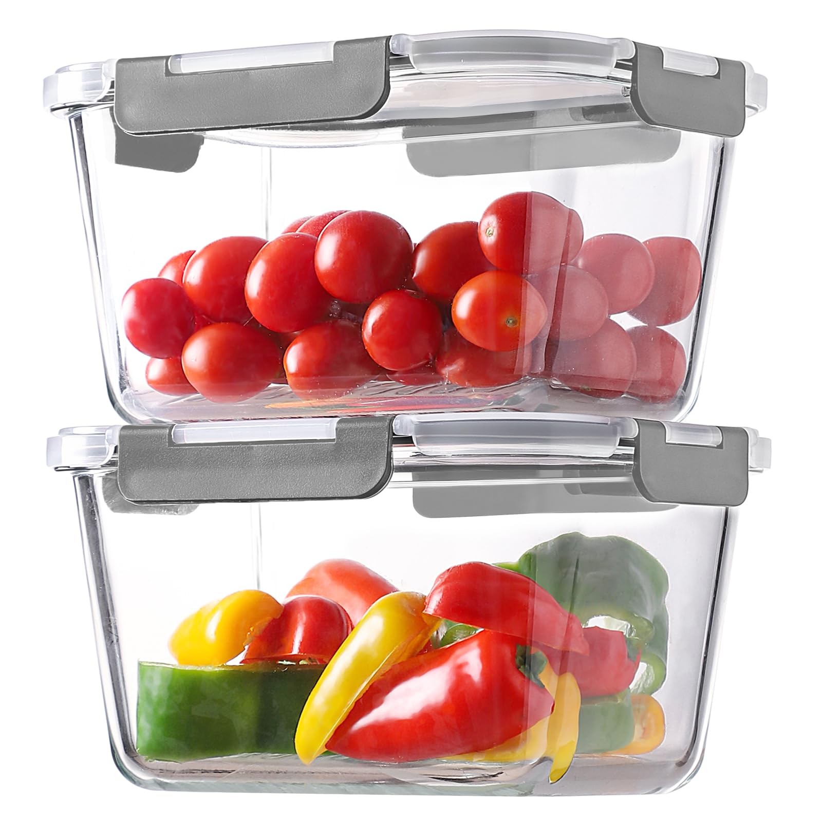 4 Pieces 63oz/8cup Large Glass Food Storage Containers with Lids, Meal Prep C…