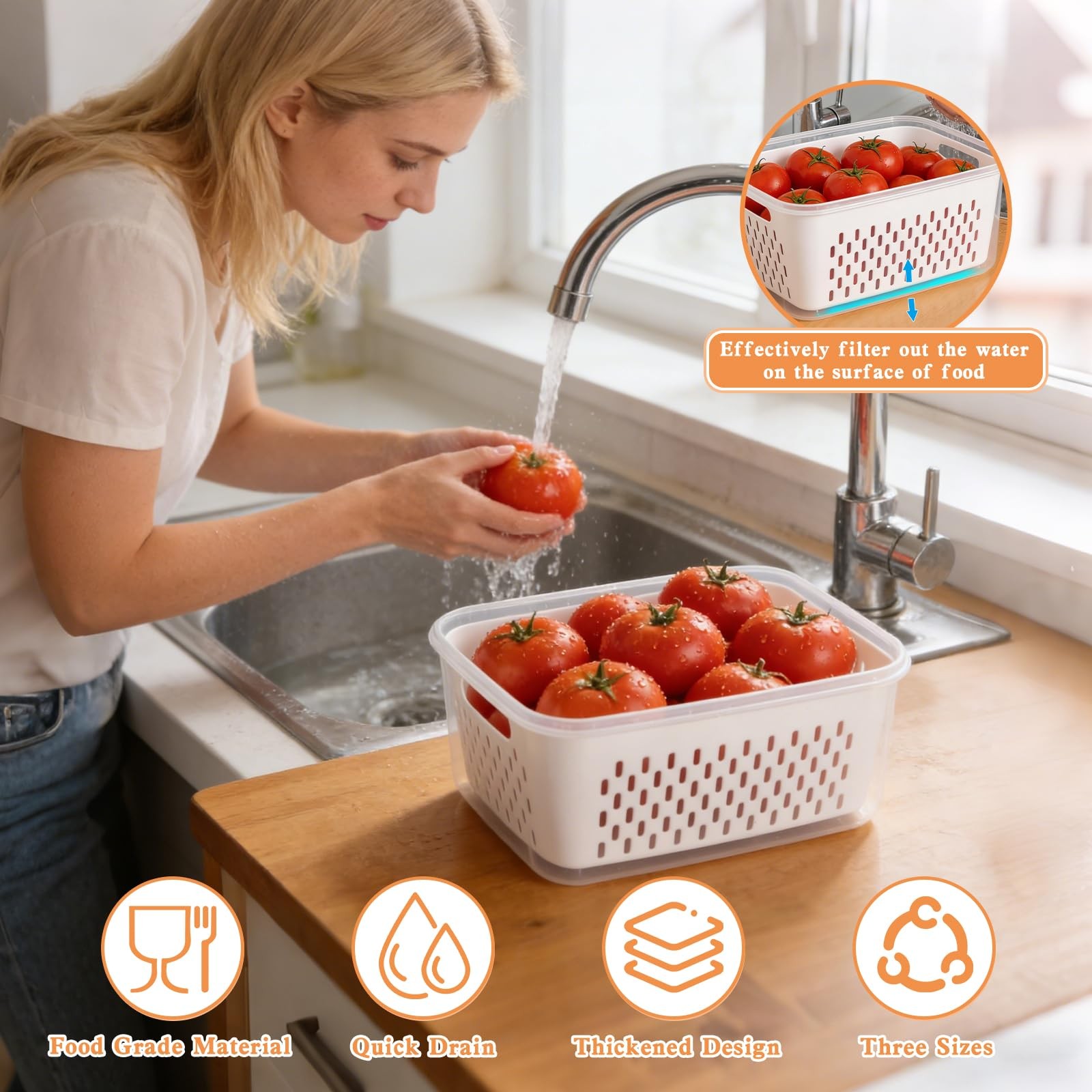 4 in 1 Fruit Storage Containers for Fridge, approx. 15.5 x 10.5 x 8 cm, White