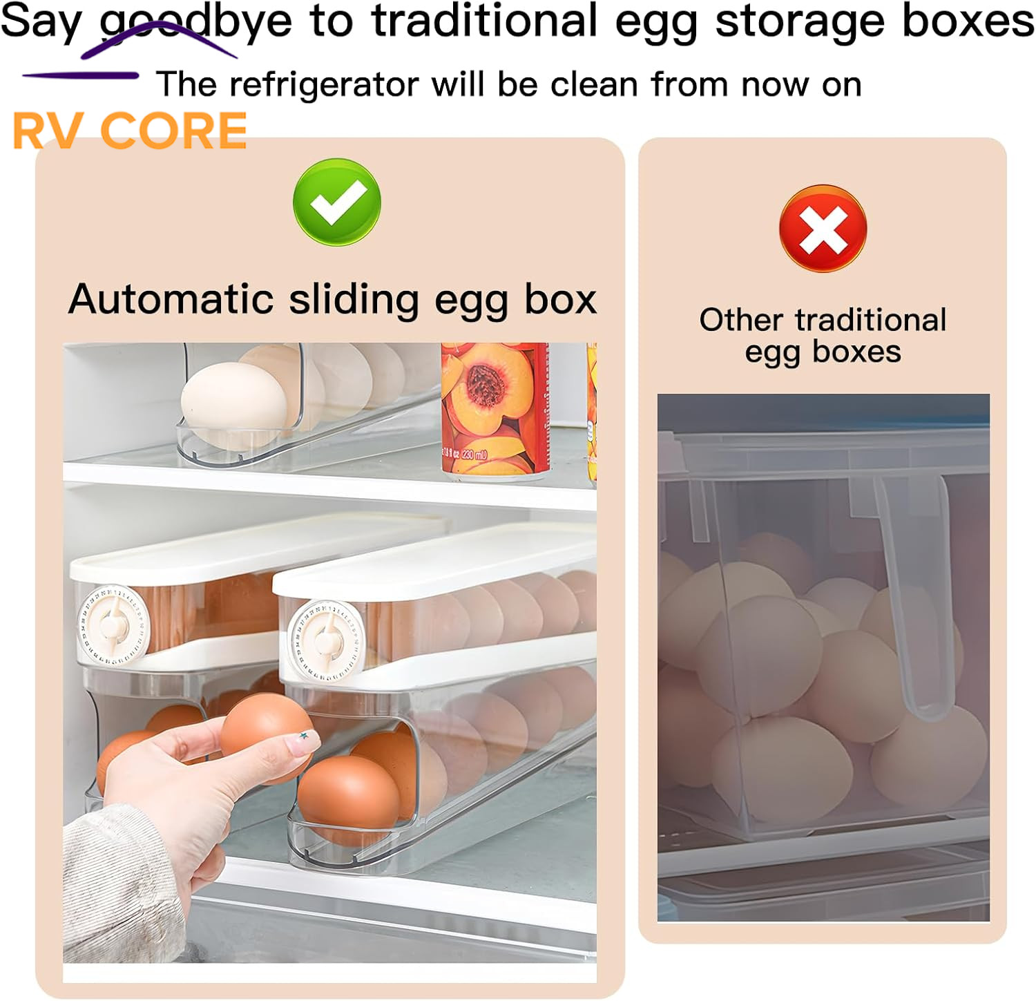 Rolling Egg Holder for Refrigerator Covered Dispenser w/ Timer Holds 12 Eggs
