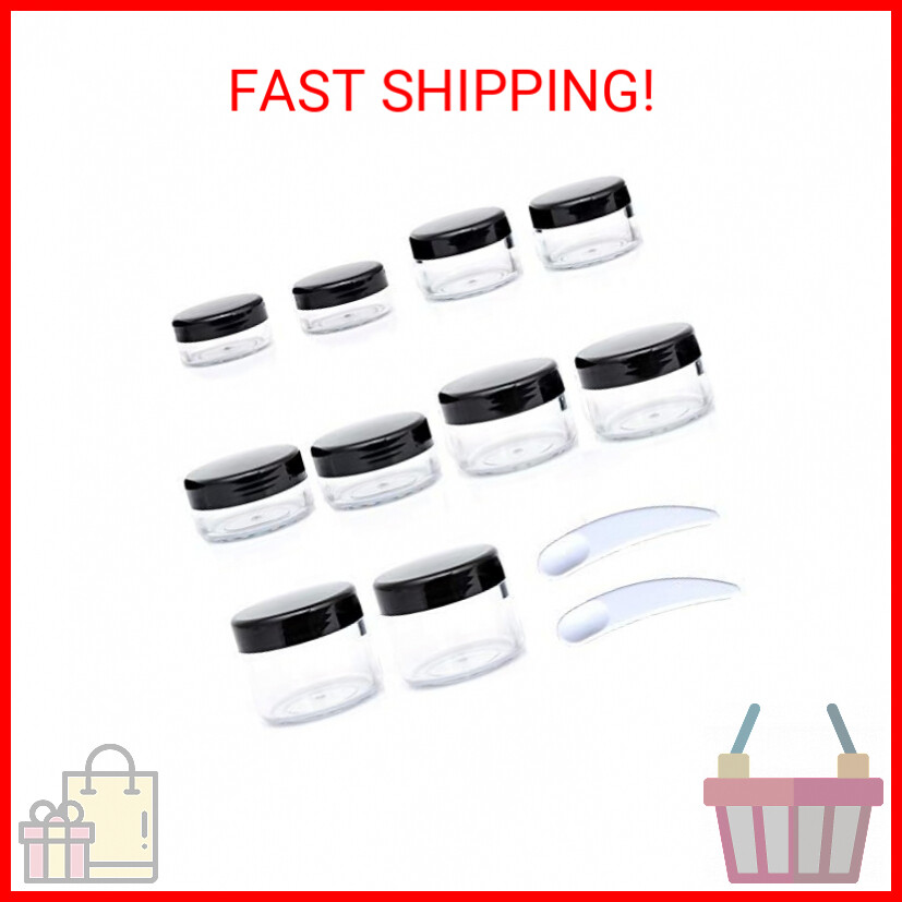 ZEJIA 10pcs Small Travel Containers, Black Sample Containers with Screw Lids, 5